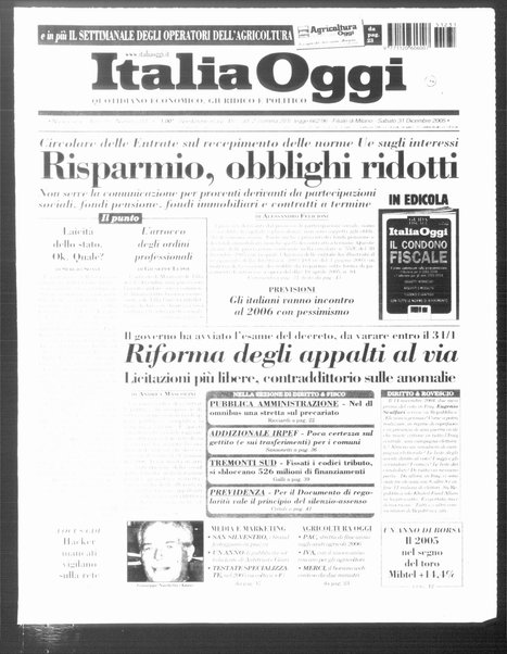 Italia oggi : quotidiano di economia finanza e politica